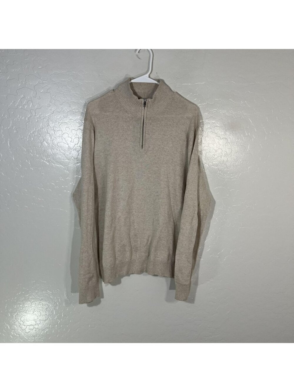 Bonobos Sweater Mens Large Beige 1/4 Zip Mock Neck Cotton Cashmere Knit Pullover